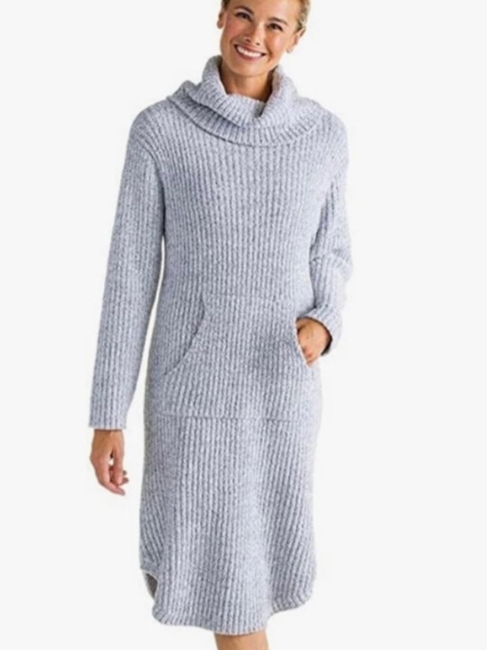 Softies Marshmallow Grey Turtleneck Ribbed Knit Sweater Lounger Dress Size S / M